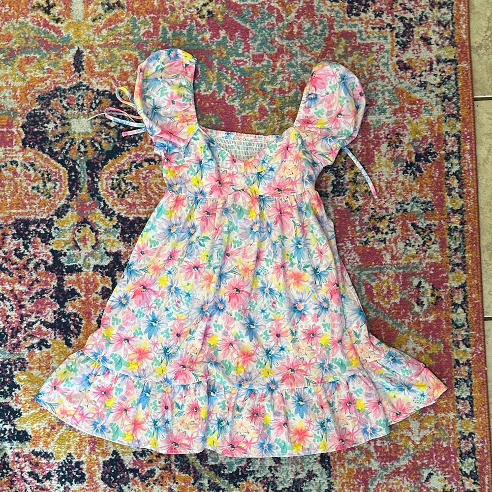 SHEIN Floral Puff Sleeve Dress - Pink, Blue, Yellow